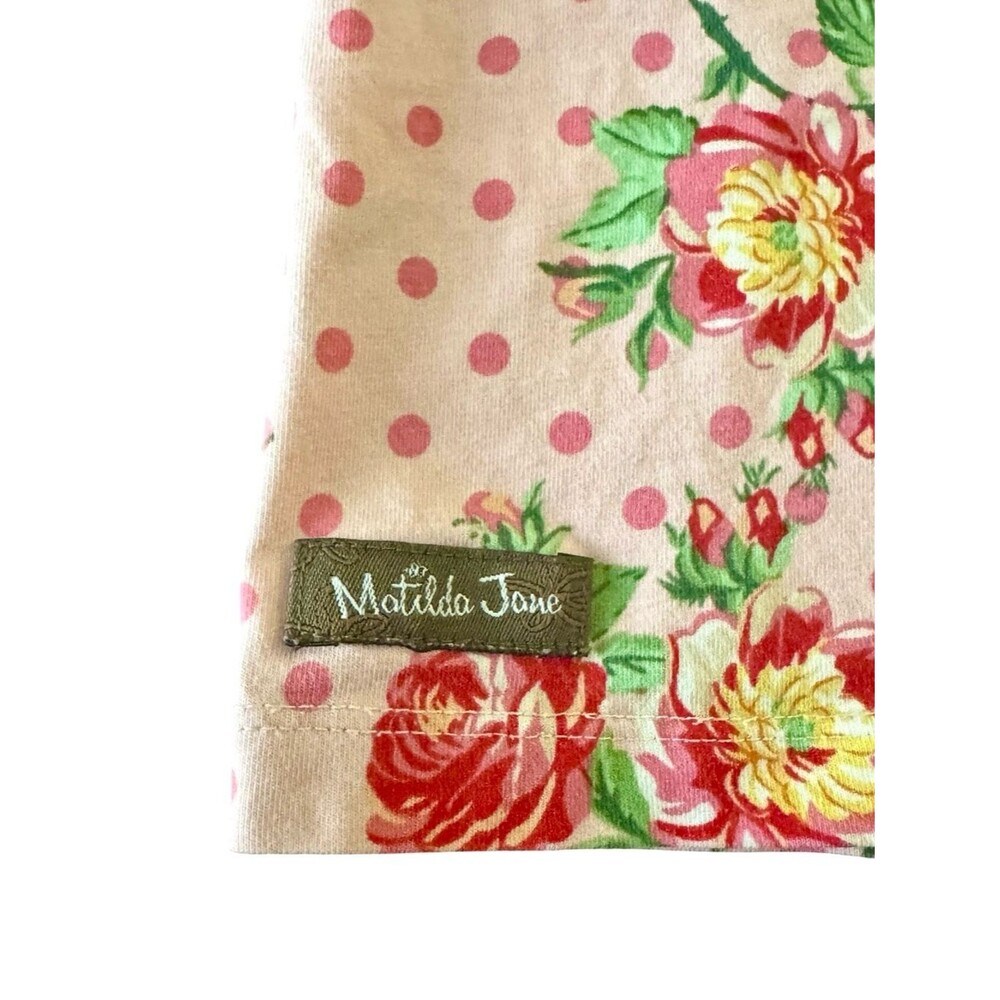 Matilda Jane Girls Pink Floral Polka Dot Puff Sleeve Knit Top Size 6 Cottagecore - Picture 3 of 6